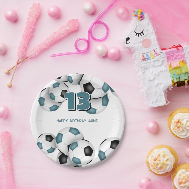 Prato De Papel festa de aniversário desportiva de futebol negro (Festa)