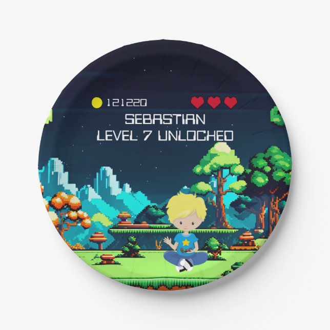 Prato De Papel Festa de aniversário divertida do jogo de computad (Frente)