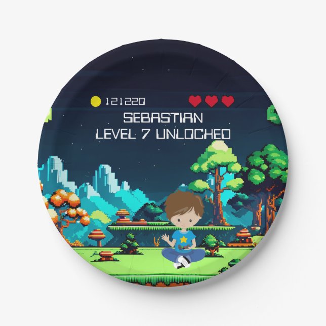 Prato De Papel Festa de aniversário divertida do jogo de computad (Frente)