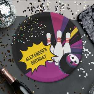 Prato De Papel Festa de Aniversário Divertida Retro de Boliche Ro