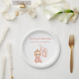 Prato De Papel Festa de aniversário do chefe do bebê - chefe rosa