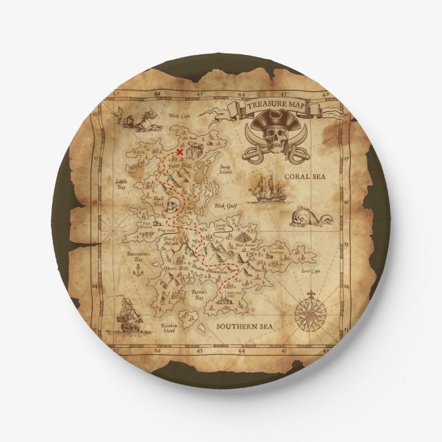 Prato De Papel Festa de aniversário do mapa do tesouro venenoso P (Frente)