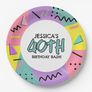 Prato De Papel Festa de Aniversário dos Anos 90 Personalizada Nom