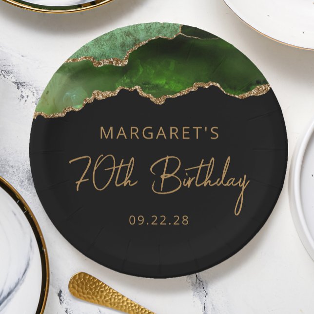 Prato De Papel Festa de aniversário Dourada de 70 verde do Geode  (Criador carregado)