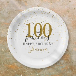 Prato De Papel Festa de Aniversário Dourada e Preta 100 e Fabulos