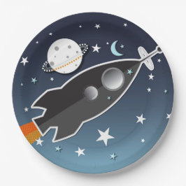 Prato De Papel Festa de Aniversário Espacial do Foguete Explosão