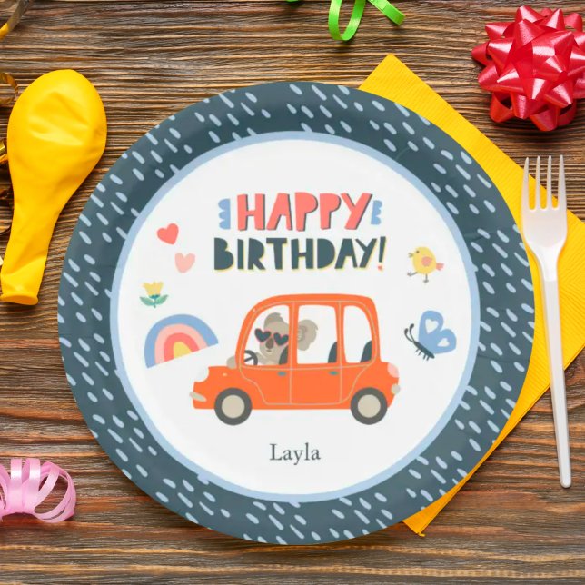 Prato De Papel Festa de Aniversário Feliz da Garota Koala (Criador carregado)