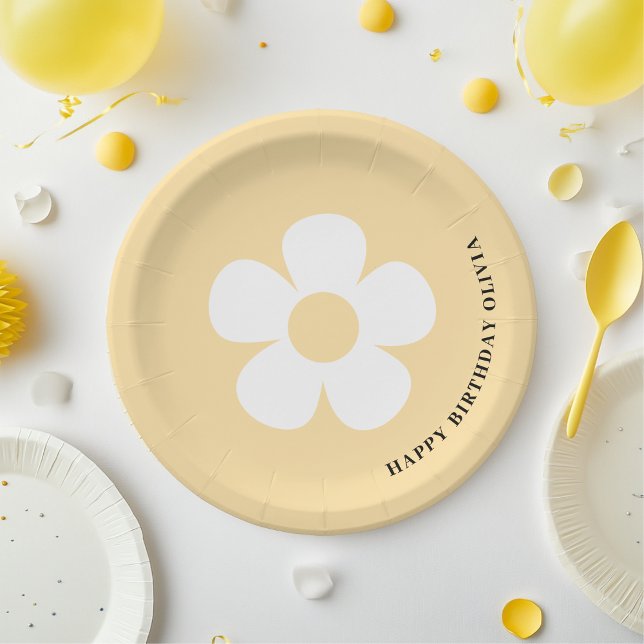 Prato De Papel Festa de aniversário feliz da margarida amarela |  (Criador carregado)