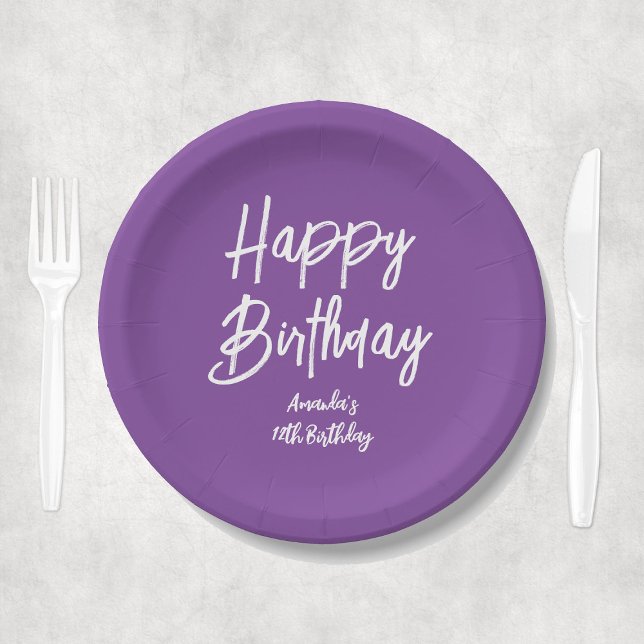 Prato De Papel Festa de Aniversário Feliz da Menina Personalizada (Purple Personalized Girl Happy Birthday Party Paper Plates
)