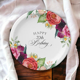 Prato De Papel Festa de aniversário Floral de 70 com Aquarela Rus