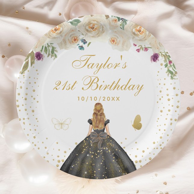 Prato De Papel Festa de aniversário Floral de Cabelo Louro (Criador carregado)