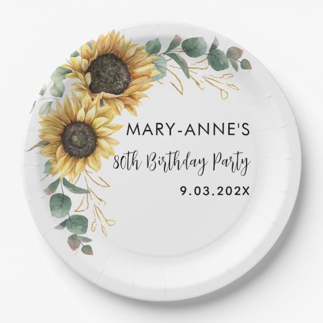 Prato De Papel Festa de aniversário Floral de Girassol (Frente)