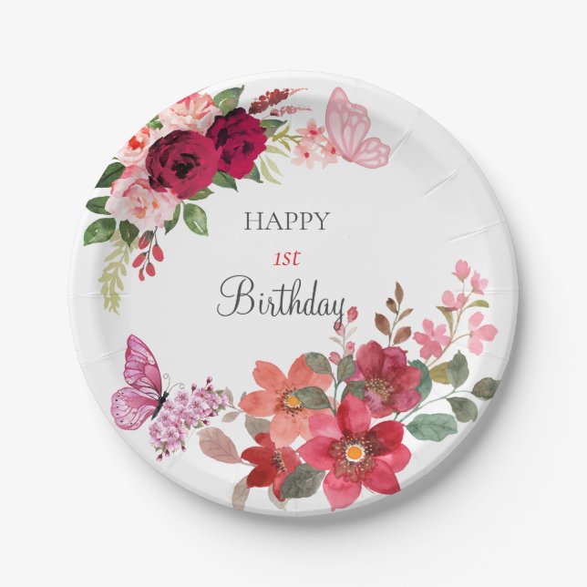 Prato De Papel Festa de aniversário Floral Elegante (Frente)