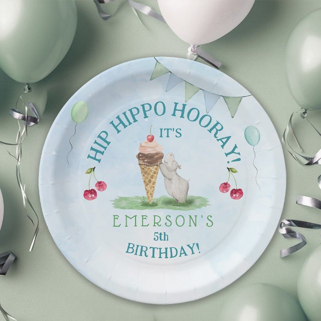 Prato De Papel Festa de aniversário Hip Hippo Hooray (Hip Hippo Hooray Kids Birthday  Party Paper Plates)