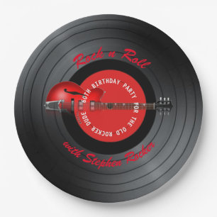 Prato De Papel Festa de aniversário idosa do registro da guitarra