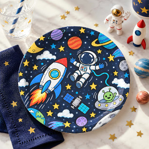 Prato De Papel Festa de Aniversário Infantil Astronauta Espaço Si