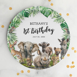 Prato De Papel Festa de Aniversário Infantil de Animais da Savana