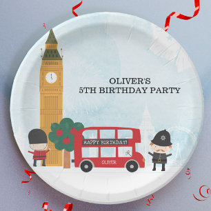 Prato De Papel Festa de Aniversário Infantil do Ônibus Vermelho d