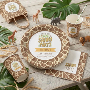 Prato De Papel Festa de Aniversário Infantil Safari de Girafa Fof