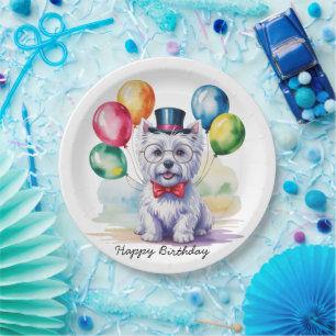 Prato De Papel Festa de Aniversário Infantil Watercolor Westie
