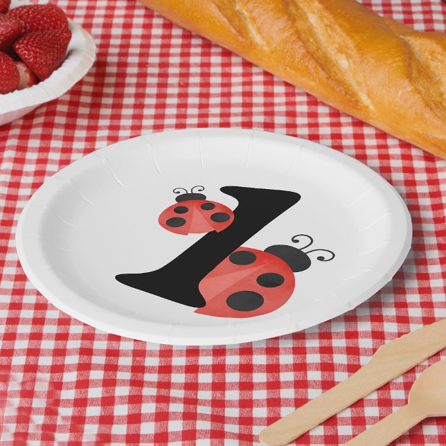 Prato De Papel Festa de aniversário Ladybug de Aquarela Branco (watercolor Ladybug Birthday plates)