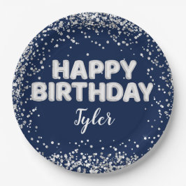 Prato De Papel Festa de aniversário marinho Blue Silver