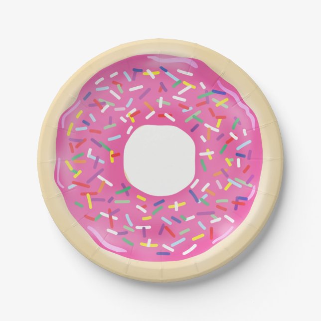Prato De Papel Festa de Aniversário Moderna com Donuts de Glacê R (Frente)