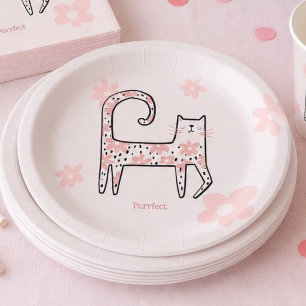Prato De Papel Festa de Aniversário Moderna e Caprichosa com Gato
