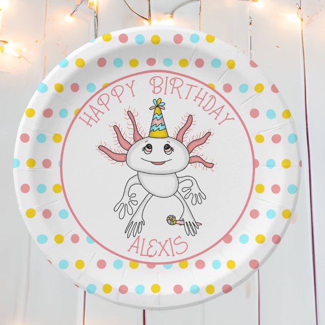 Prato De Papel Festa de aniversário personalizada Axolotl temida (Criador carregado)