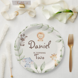 Prato De Papel Festa de Aniversário Personalizada de Safari com A
