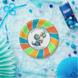 Prato De Papel Festa de aniversário Personalizada do Dinossauro