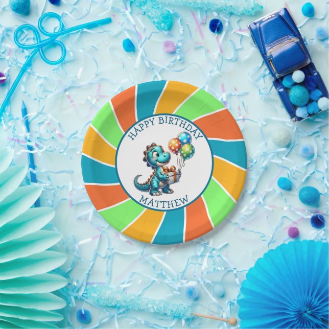 Prato De Papel Festa de aniversário Personalizada do Dinossauro (Festa)