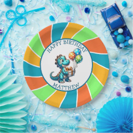 Prato De Papel Festa de aniversário Personalizada do Dinossauro