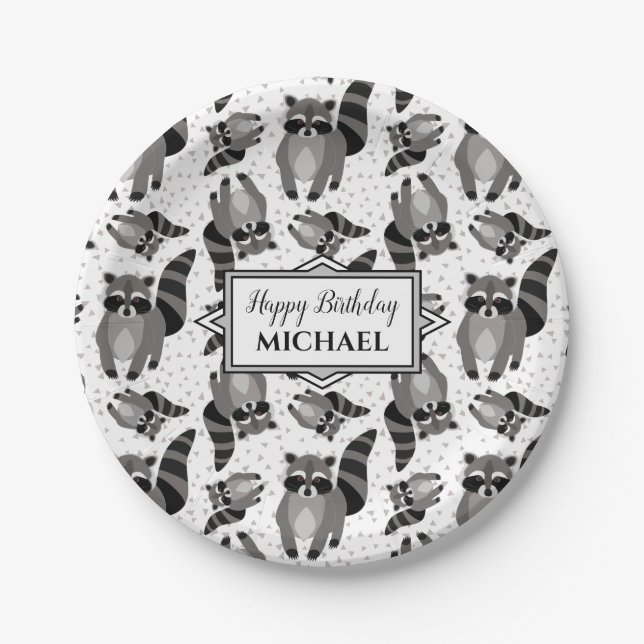 Prato De Papel Festa de aniversário personalizada dos raccoons (Frente)