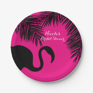 Prato De Papel Festa de Aniversário Personalizada Flamingo Rosa e