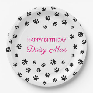 Prato De Papel Festa de aniversário Pet Personalizada Cor-de-Ros