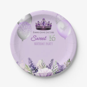 Prato De Papel Festa de aniversário Purple Sparkle Sweet 16