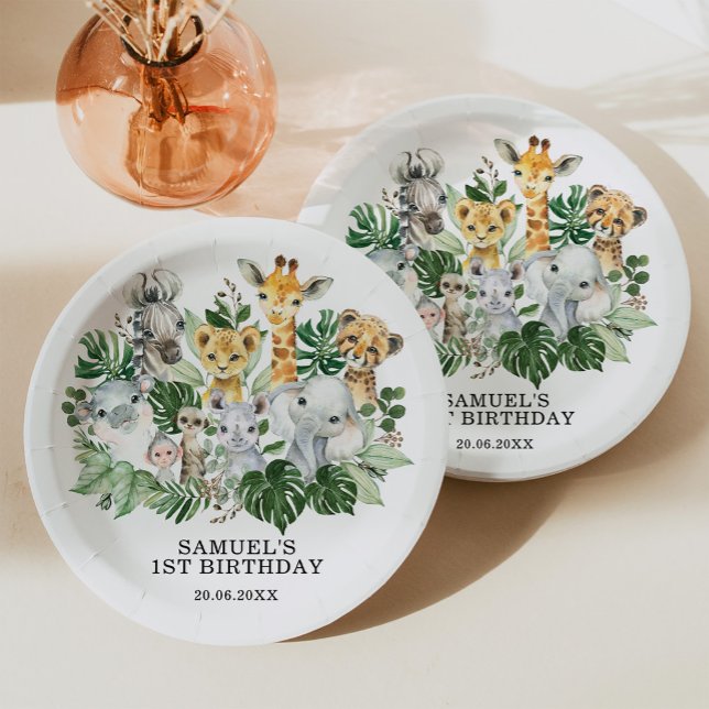 Prato De Papel Festa de aniversário Selvagem de Animais Safari (Criador carregado)