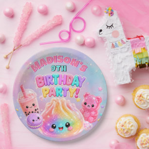 Prato De Papel Festa de Aniversário Squishies Brilho Arco-Íris