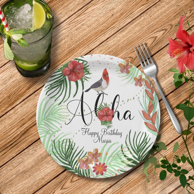 Prato De Papel Festa de aniversário tropical da Aloha personalizá (Customizable Aloha Tropical Birthday Party Paper Plates )