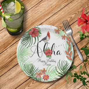 Prato De Papel Festa de Aniversário Tropical Havaiana Personalizá