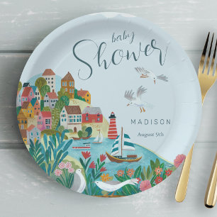 Prato De Papel Festa de baby shower de menino à beira-mar
