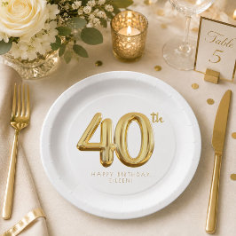 Prato De Papel Festa de Balão de Aniversário de 40 Anos Dourado