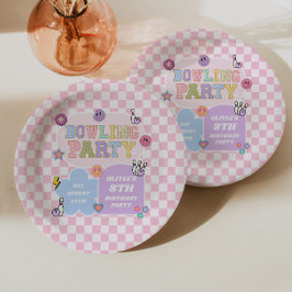 Prato De Papel Festa de Boliche Preppy Varsity Patch Aniversário