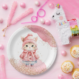 Prato De Papel Festa de Casaco de inverno Gatinho Gatinho Gatinho