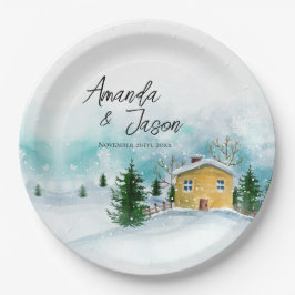 Prato De Papel Festa de Casamento no inverno de Paisagem de Neve