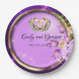 Prato De Papel Festa de casamento Personalizável das Flores Roxas