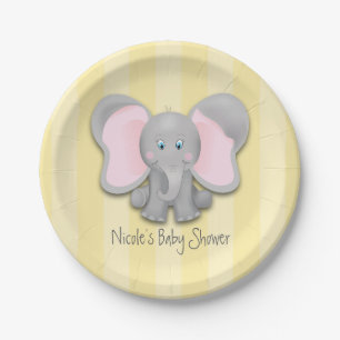 Prato De Papel Festa de Chá de Bebê Elefante Pequeno Amarelo