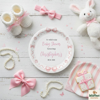 Prato De Papel Festa de Chá de Bebê Menina com Laço Rosa - Festa 