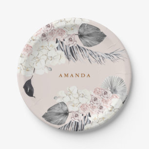 Prato De Papel Festa de Chá de casamento Floral Rosa Pampas